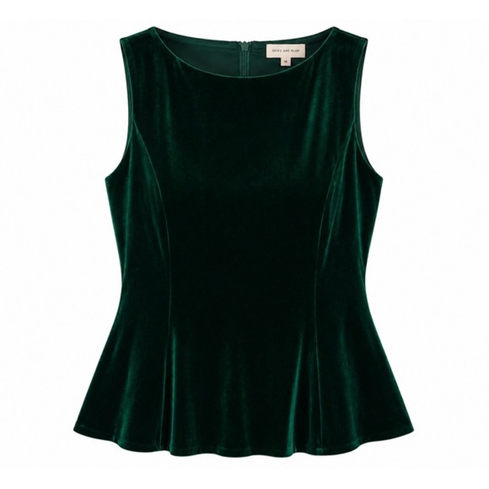 Skies Are Blue Womens Emerald Green Velvet Sleeveless Peplum Top Size M NWOT